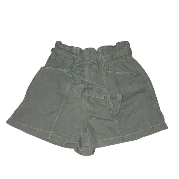 All in Favor Size Small Green High Waisted Belted Paper Bag Mom Cotton Shorts - Picture 1 of 4